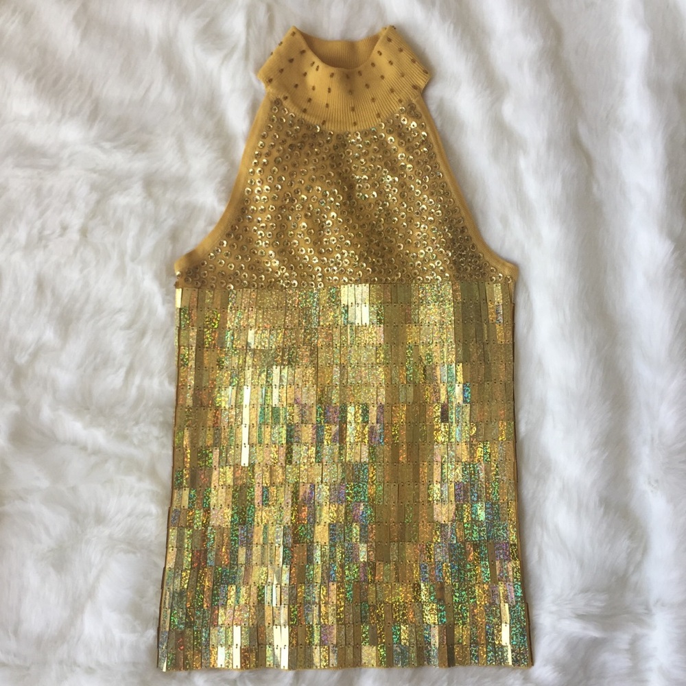 Vintage Gold Knit Top with Gold Sequins
